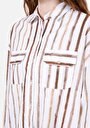 thumb-Regular Fit Shirt Neck Çizgili Kadın Beyaz Roll-up Gömlek