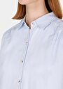 thumb-Regular Fit Shirt Neck Pamuklu Düz Kadın Mavi Uzun Kol Gömlek