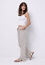 thumb-Straıght Fıt Yüksek Bel Geniş Paça Kadın Bej  Pantolon