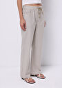 thumb-Straıght Fıt Yüksek Bel Geniş Paça Kadın Bej  Pantolon