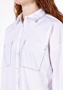 thumb-Regular Fit Shirt Neck Düz Kadın Beyaz Uzun Kol Gömlek