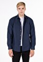 thumb-Regular Fit Shirt Neck Düz Erkek Lacivert Uzun Kol Gömlek