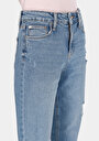 thumb-Mom Fit Yüksek Bel Daralan Paça Kadın İndigo Denim Jean Pantolon
