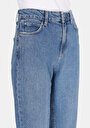 thumb-Mom Fit Yüksel Bel Daralan Paça Fermuarlı Dark İndigo Kadın Denim Jean Pantolon