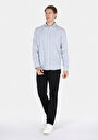 thumb-Regular Fit Shirt Neck Çizgili Erkek Mavi Uzun Kol Gömlek