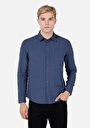 thumb-Slim Fit Shirt Neck Düz Erkek Mavi Uzun Kol Gömlek