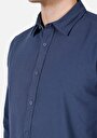 thumb-Slim Fit Shirt Neck Düz Erkek Mavi Uzun Kol Gömlek