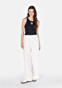 thumb-Regular Fit Yüksel Bel Geniş Paça Kadın Beyaz  Pantolon