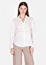 thumb-Regular Fit Shirt Neck Cepsiz Düz Kadın Beyaz Uzun Kol Gömlek
