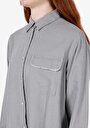 thumb-Regular Fit Shirt Neck Düz Kadın Gri Uzun Kol Gömlek