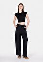 thumb-Regular Fit Orta Bel Düz Kadın Siyah Eşofman Altı