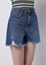 thumb-Mom Fit Yüksek Bel Düz Kadın Denim Jean Şort