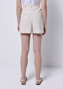 thumb-Regular Fit Yüksek Bel Çizgili Kadın Taş Şort