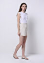 thumb-Regular Fit Yüksek Bel Çizgili Kadın Taş Şort