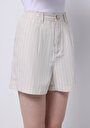 thumb-Regular Fit Yüksek Bel Çizgili Kadın Taş Şort