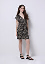 thumb-Regular Fit Baskılı Kadın Siyah Kolsuz Elbise