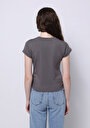 thumb-Slim Fit Yuvarlak Yaka Düz Kadın Gri Kısa Kol Tişört