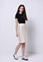 thumb-Slim Fit Düz Bağcıklı Kadın Ekru Etek