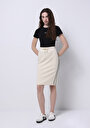 thumb-Slim Fit Düz Bağcıklı Kadın Ekru Etek