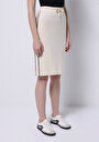 thumb-Slim Fit Düz Bağcıklı Kadın Ekru Etek