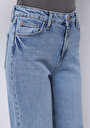 thumb-Regular Fit Yüksek Bel Geniş Paça Kadın İndigo Jean Pantolon