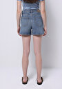 thumb-Regular Fit Yüksel Bel Düz Kadın Denim Jean Şort