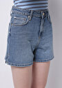 thumb-Regular Fit Yüksel Bel Düz Kadın Denim Jean Şort