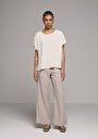 thumb-Straıght Fıt Düşük Bel Geniş Paça Kadın Bej  Pantolon