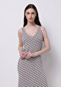 thumb-Regular Fit Çizgili Kadın Ekru Askılı Elbise