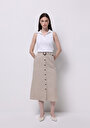 thumb-Midi Düz Düğmeli Kadın Bej Etek