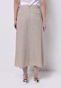 thumb-Midi Düz Düğmeli Kadın Bej Etek