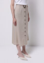 thumb-Midi Düz Düğmeli Kadın Bej Etek