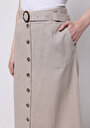 thumb-Midi Düz Düğmeli Kadın Bej Etek
