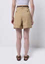 thumb-Regular Fit Yüksek Bel Düz Kadın Kahverengi Şort