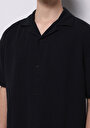 thumb-Comfort Fit Shirt Neck Jakarlı Erkek Siyah Kısa Kol Gömlek