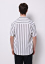 thumb-Regular Fit Shirt Neck Çizgili Erkek Beyaz Kısa Kol Gömlek