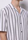 thumb-Regular Fit Shirt Neck Çizgili Erkek Beyaz Kısa Kol Gömlek