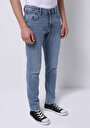 thumb-Slim Fit Fermuarlı Erkek Mid İndigo Denim Jean Pantolon