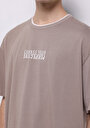 thumb-Oversize Fit Yuvarlak Yaka Düz Erkek Bej Baskılı Kısa Kol Tişört