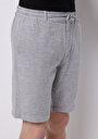 thumb-Regular Fit Orta Bel Düz Erkek Keten Karışımlı Gri Şort