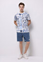 thumb-Regular Fit Yuvarlak Yaka Pamuklu Baskılı Erkek Mavi Kısa Kol Tişört