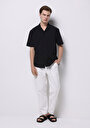 thumb-Regular Fit Shirt Neck Jakarlı Erkek Siyah Kısa Kol Gömlek