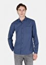 thumb-Regular Fit Shirt Neck Düz Erkek Lacivert Uzun Kol Gömlek