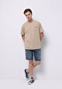thumb-Comfort Fit Yuvarlak Yaka Düz Erkek Bej Kısa Kol Tişört