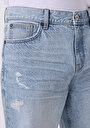 thumb-Loose Straight Fit Orta Bel Düz Erkek İndigo Jean Şort