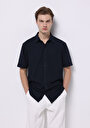 thumb-Regular Fit Shirt Neck Jakarlı Erkek Lacivert Kısa Kol Gömlek