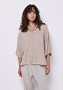 thumb-Relaxed Fit Shirt Neck Düz Kadın Bej ¾ Kol Gömlek