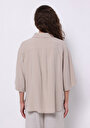 thumb-Relaxed Fit Shirt Neck Düz Kadın Bej ¾ Kol Gömlek
