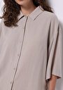 thumb-Relaxed Fit Shirt Neck Düz Kadın Bej ¾ Kol Gömlek