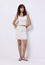 thumb-Slim Fit Düz  Kadın Ekru Etek